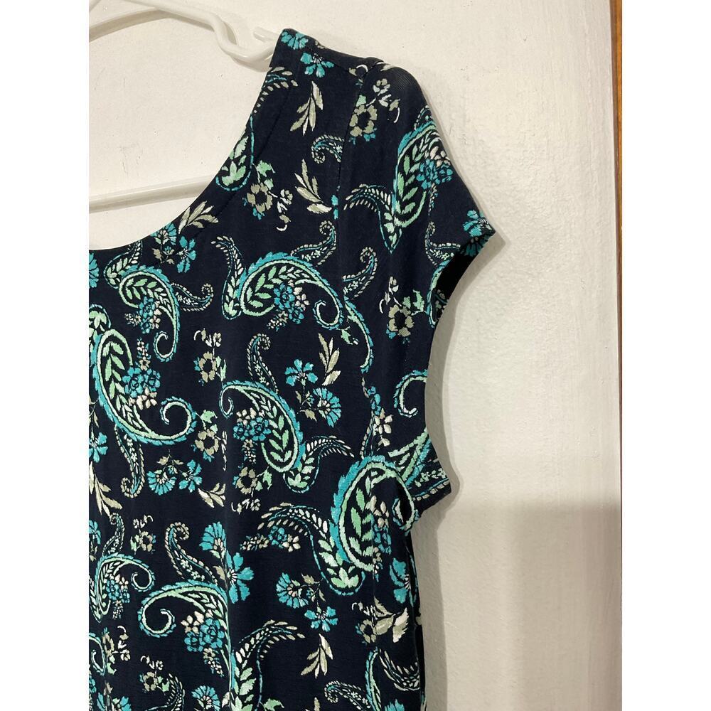 J. Jill Pleated V-Back Maxi Dress Blue Floral Paisley Small Cap Sleeves Stretch - Picture 5 of 7